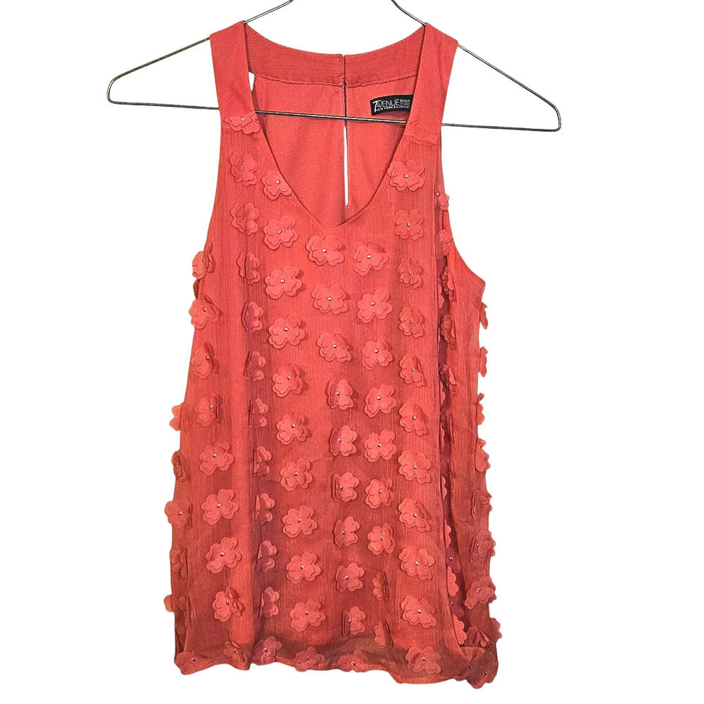 7th Avenue Size Extra Small XS Tank Top Blouse 3D Flowers Coral Color Pink